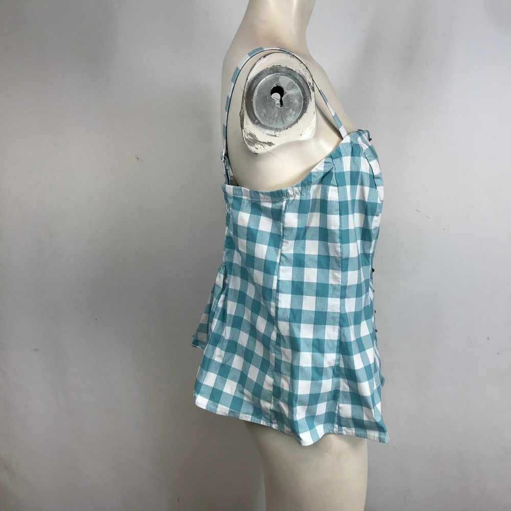 Torrid Blue White Gingham Button Front Smocked Ba… - image 4